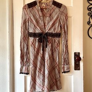 Free People Brown Plaid Crochet Boho Dress - sz 4